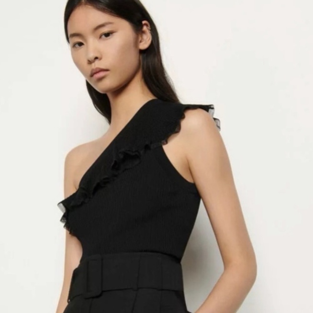 Sandro Black One-Shoulder Blouse